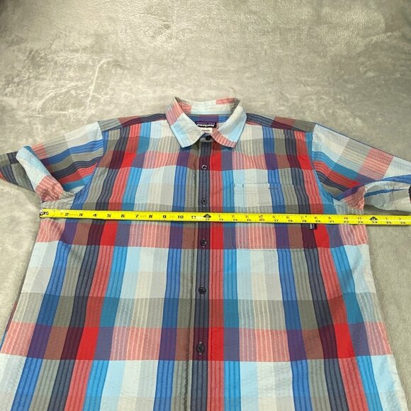 Patagonia Puckerware Shirt Mens Large Blue Red Gray Warm Wear Comfort Button Up - Picture 7 of 11